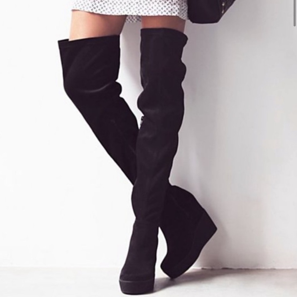 Jeffrey Campbell x Free People Vegan Black Over The Knee Boots like NEW size 10